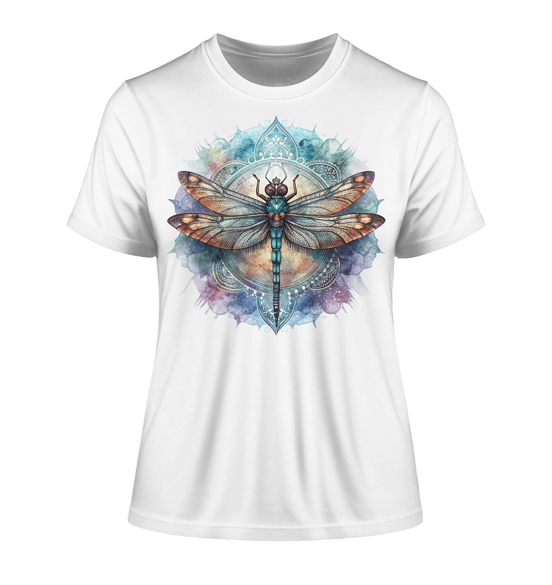 Aquarell Libelle Mandala - Fitted Ladies Organic Shirt - ArtfulShenwyn