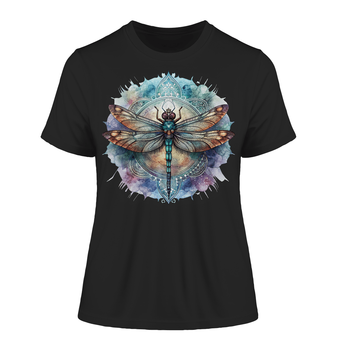 Aquarell Libelle Mandala - Fitted Ladies Organic Shirt - ArtfulShenwyn