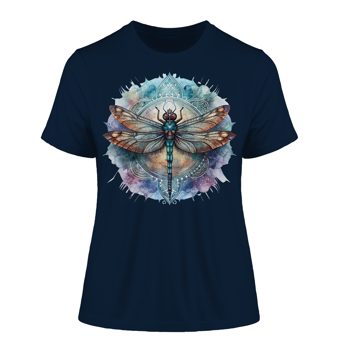 Aquarell Libelle Mandala - Fitted Ladies Organic Shirt - ArtfulShenwyn