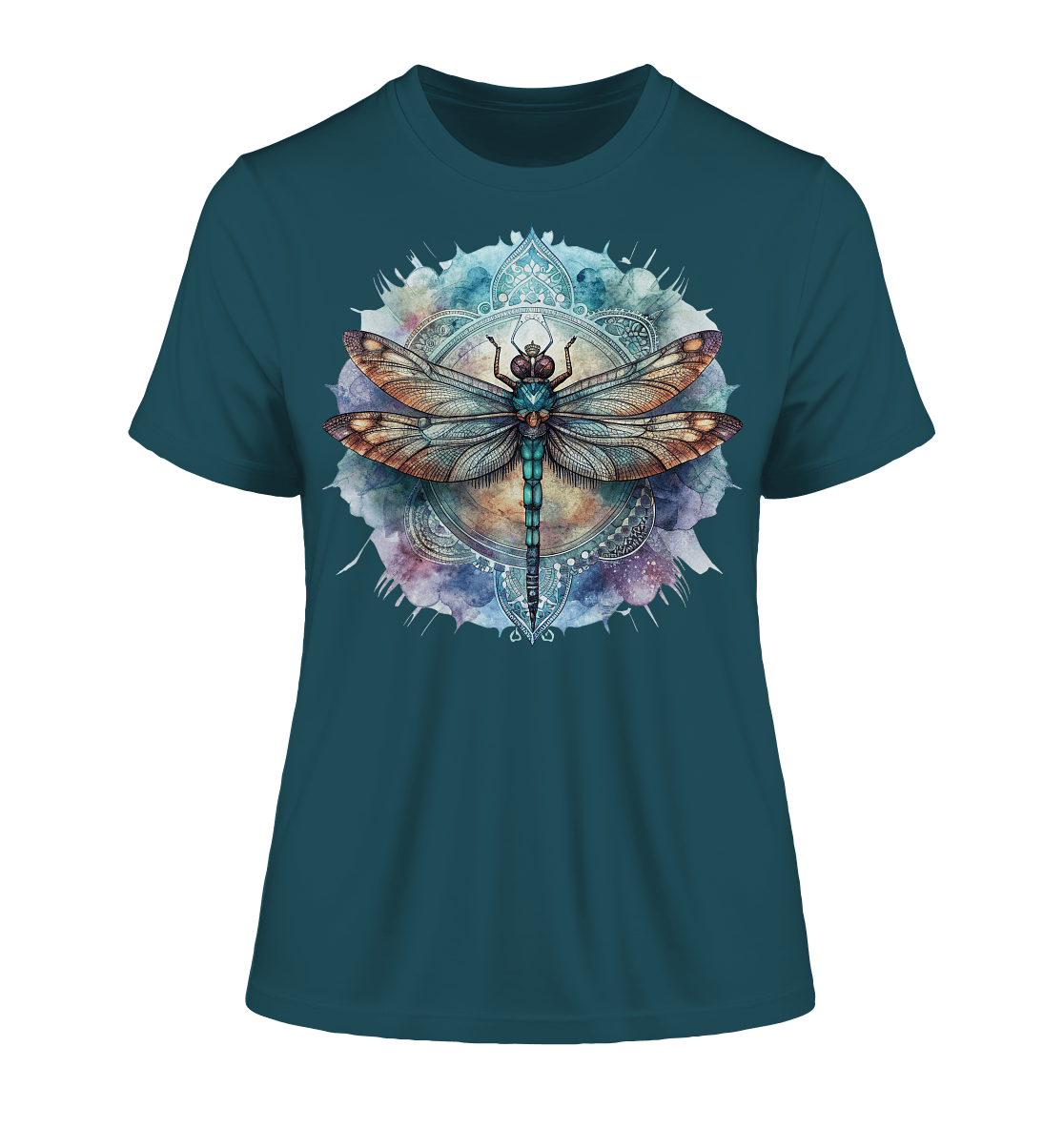 Aquarell Libelle Mandala - Fitted Ladies Organic Shirt - ArtfulShenwyn