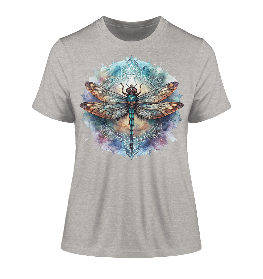 Aquarell Libelle Mandala - Fitted Ladies Organic Shirt - ArtfulShenwyn