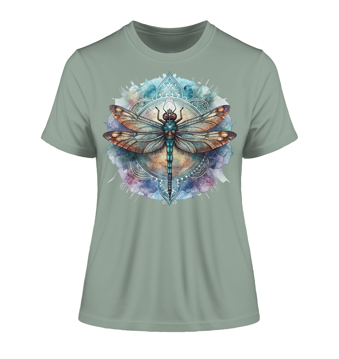 Aquarell Libelle Mandala - Fitted Ladies Organic Shirt - ArtfulShenwyn