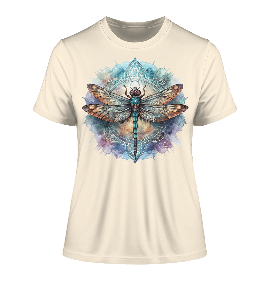 Aquarell Libelle Mandala - Fitted Ladies Organic Shirt - ArtfulShenwyn