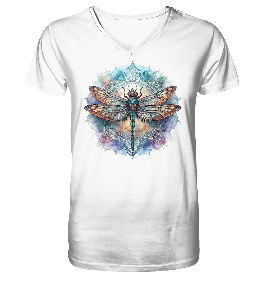 Aquarell Libelle Mandala - Mens Organic V-Neck Shirt - ArtfulShenwyn