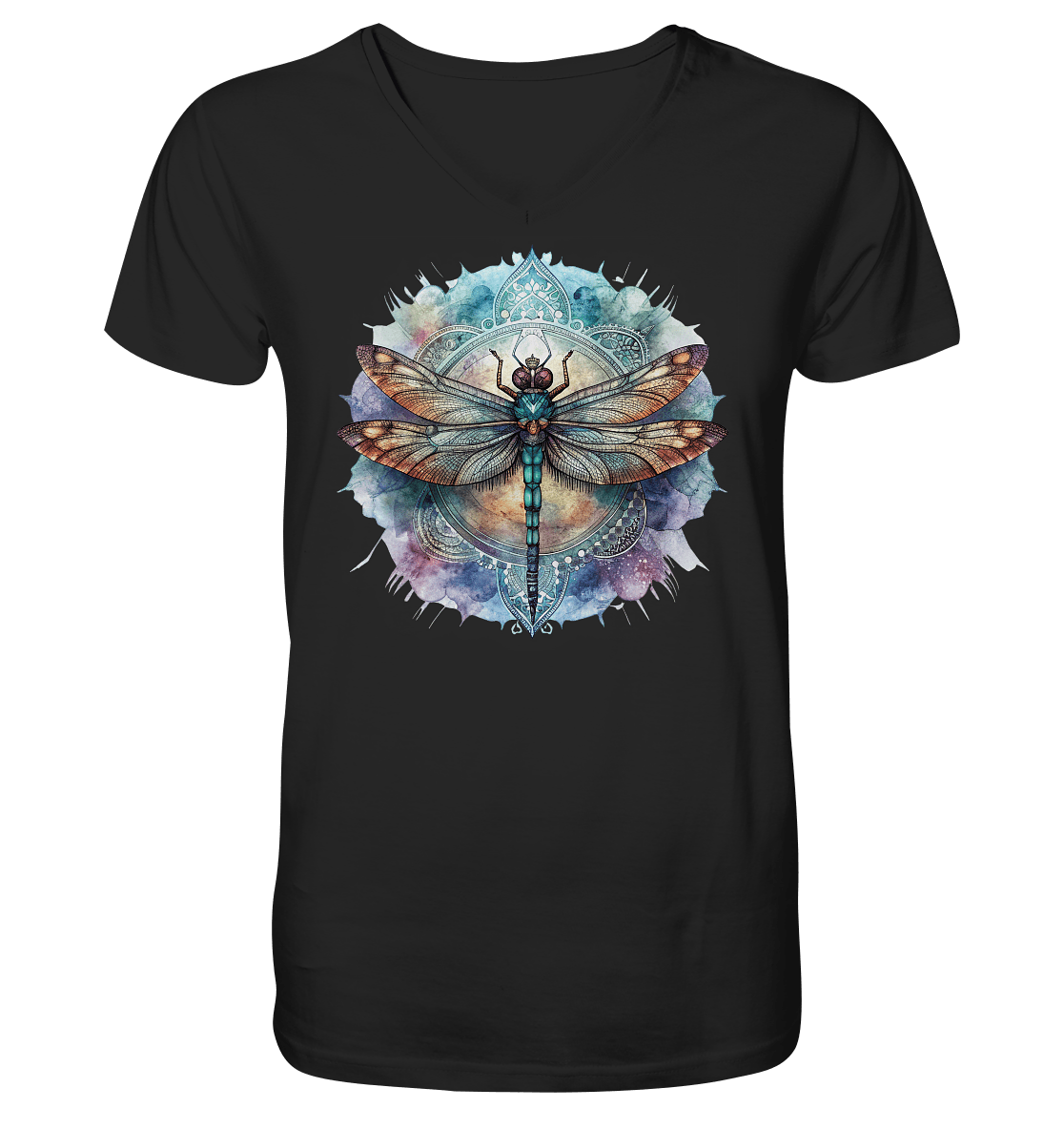 Aquarell Libelle Mandala - Mens Organic V-Neck Shirt - ArtfulShenwyn