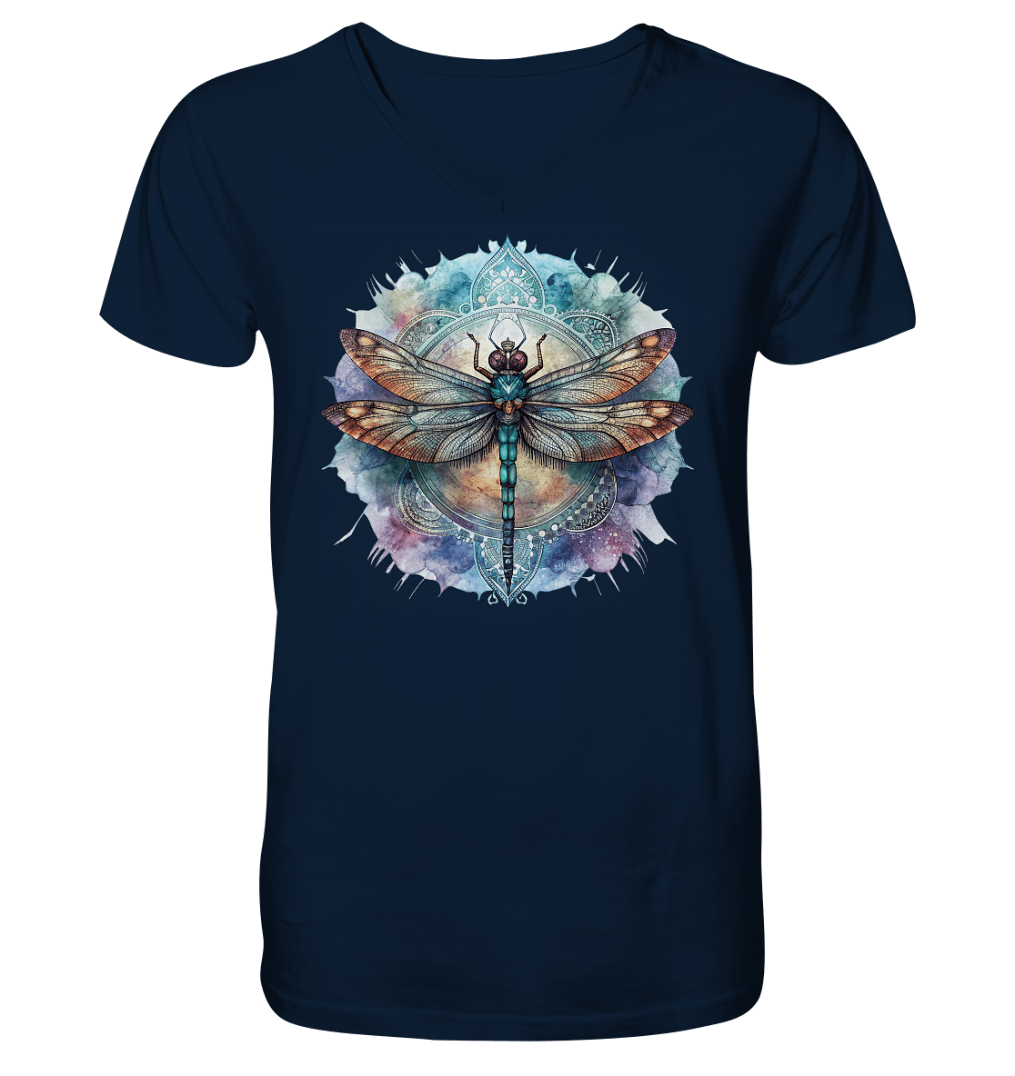 Aquarell Libelle Mandala - Mens Organic V-Neck Shirt - ArtfulShenwyn