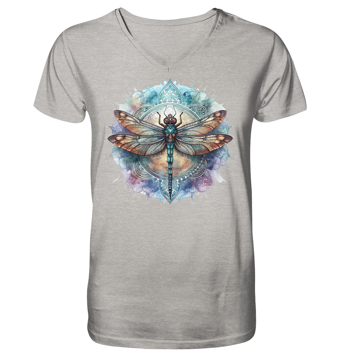 Aquarell Libelle Mandala - Mens Organic V-Neck Shirt - ArtfulShenwyn