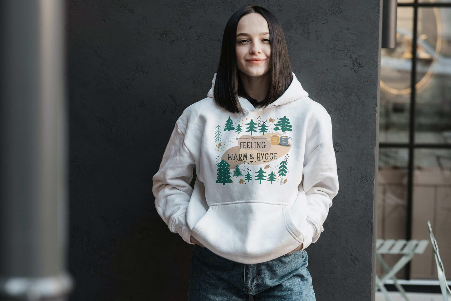 Bio Oversized Kapuzenpullover mit Waldmotiv Hygge - ArtfulShenwyn