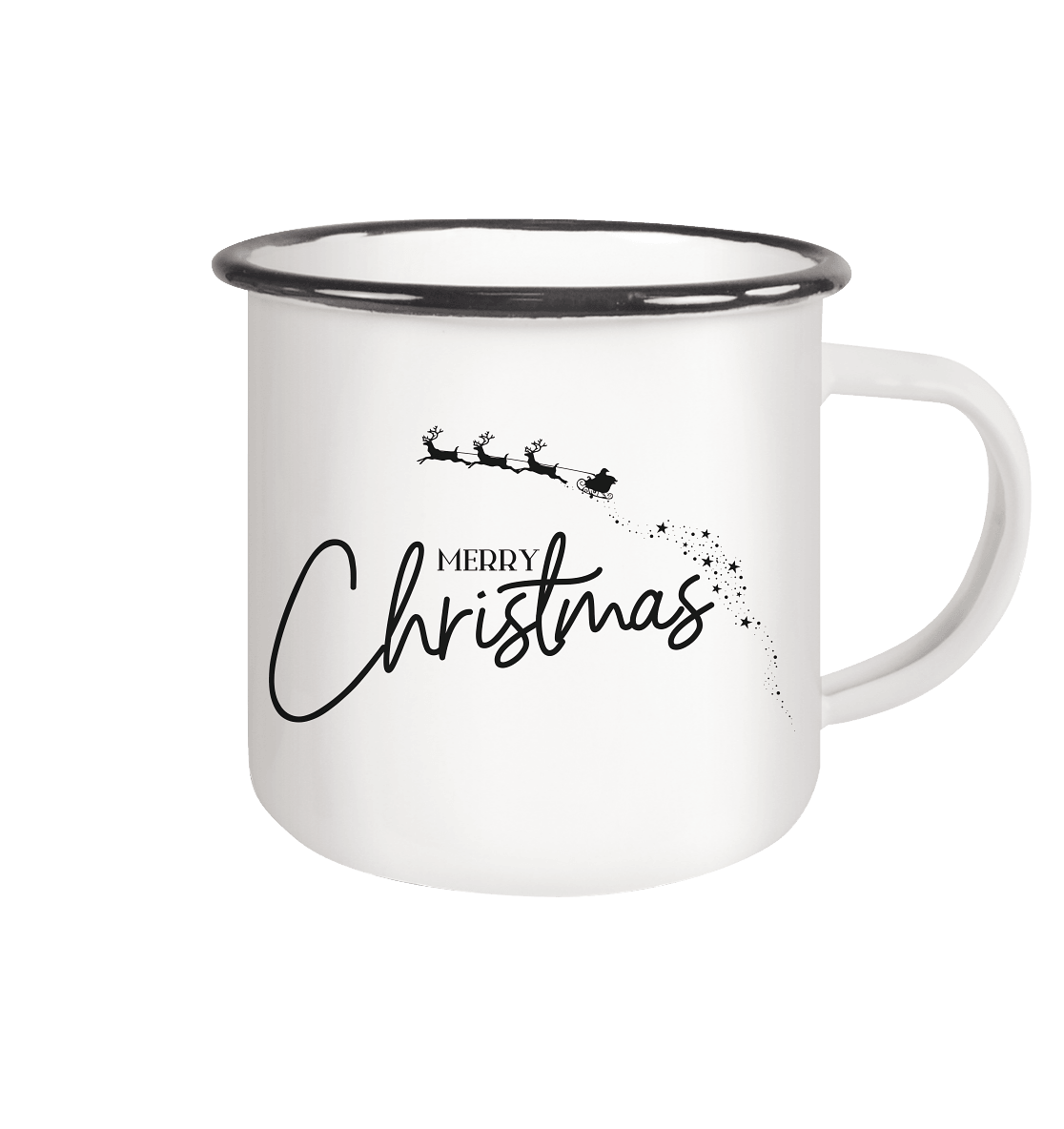 Emailletasse, Merry Christmas Schlitten und Sterne - ArtfulShenwyn