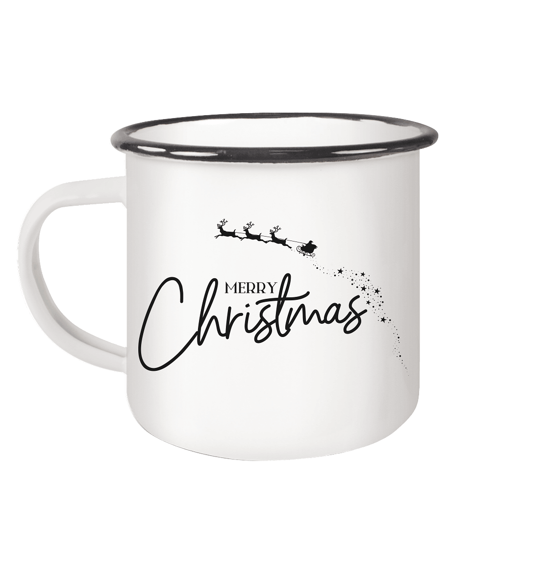 Emailletasse, Merry Christmas Schlitten und Sterne - ArtfulShenwyn