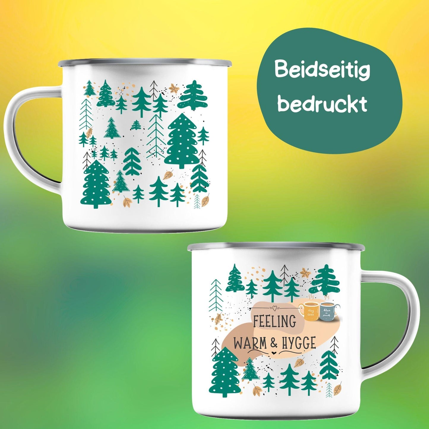 Emailletasse mit Waldmotiv Hygge - ArtfulShenwyn