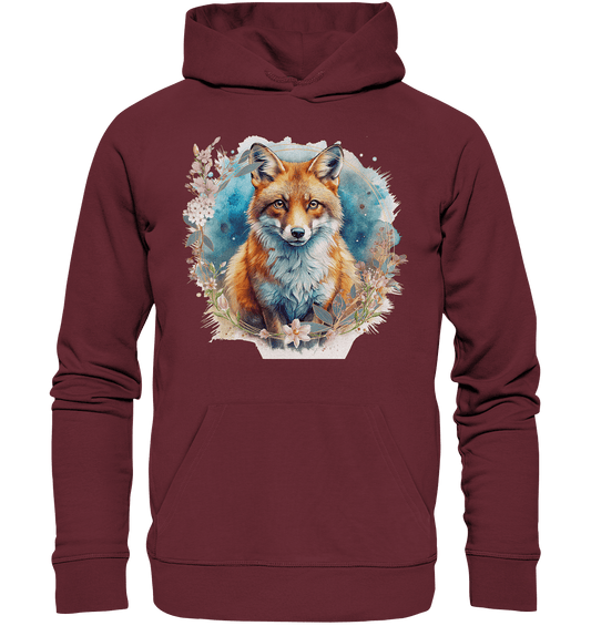 Flower Fox - Organic Basic Hoodie - ArtfulShenwyn