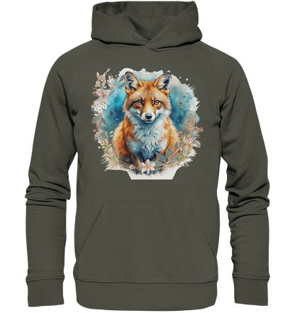 Flower Fox - Organic Basic Hoodie - ArtfulShenwyn