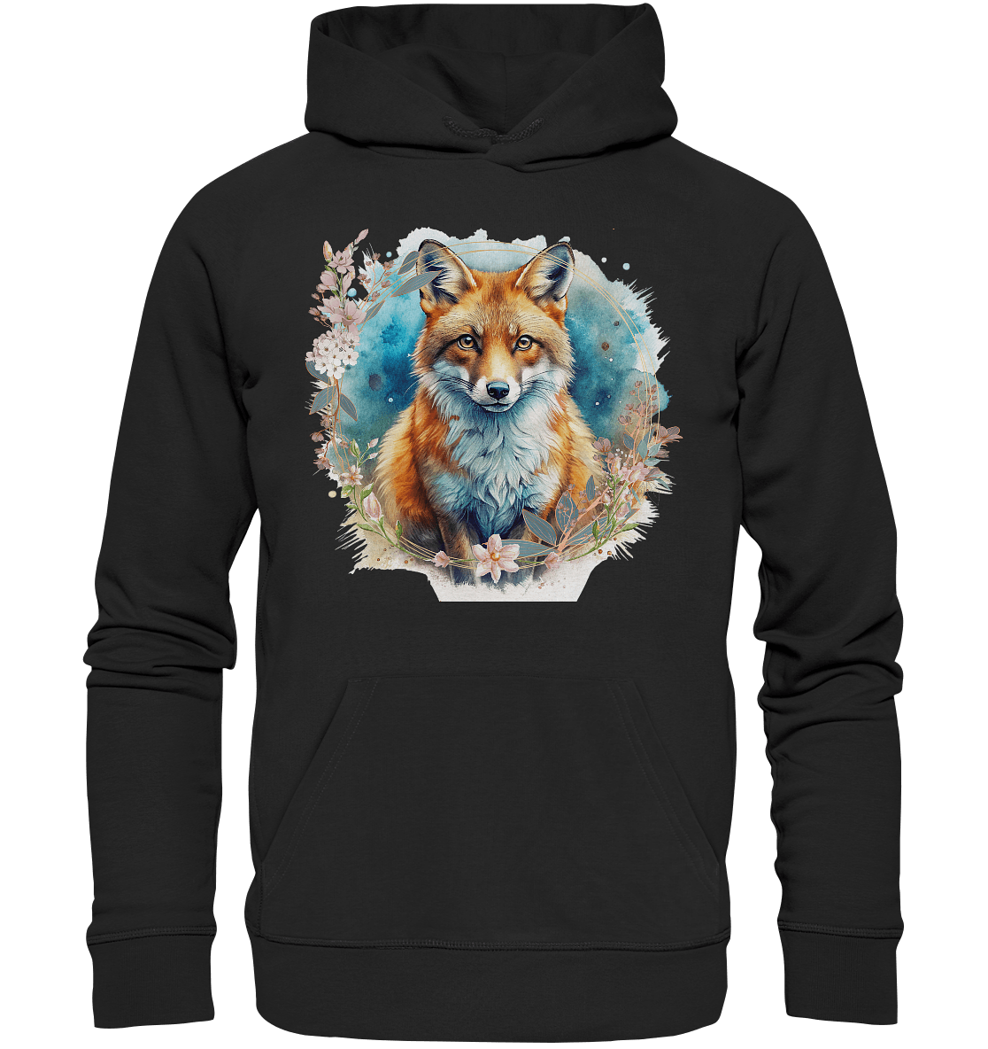 Flower Fox - Organic Basic Hoodie - ArtfulShenwyn