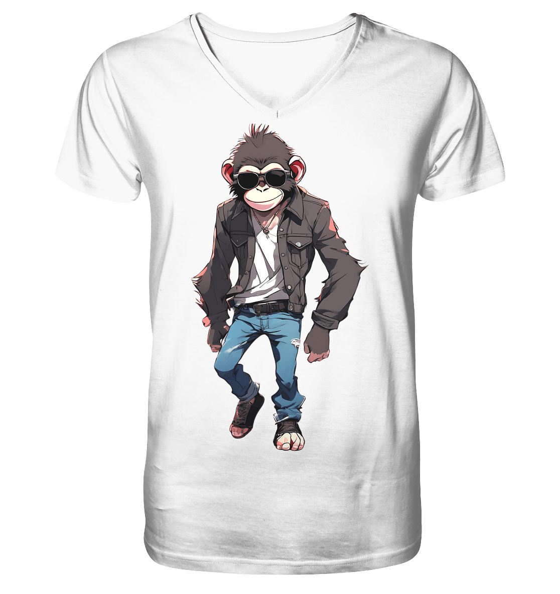 Jeans Monkey - Mens Organic V-Neck Shirt - ArtfulShenwyn