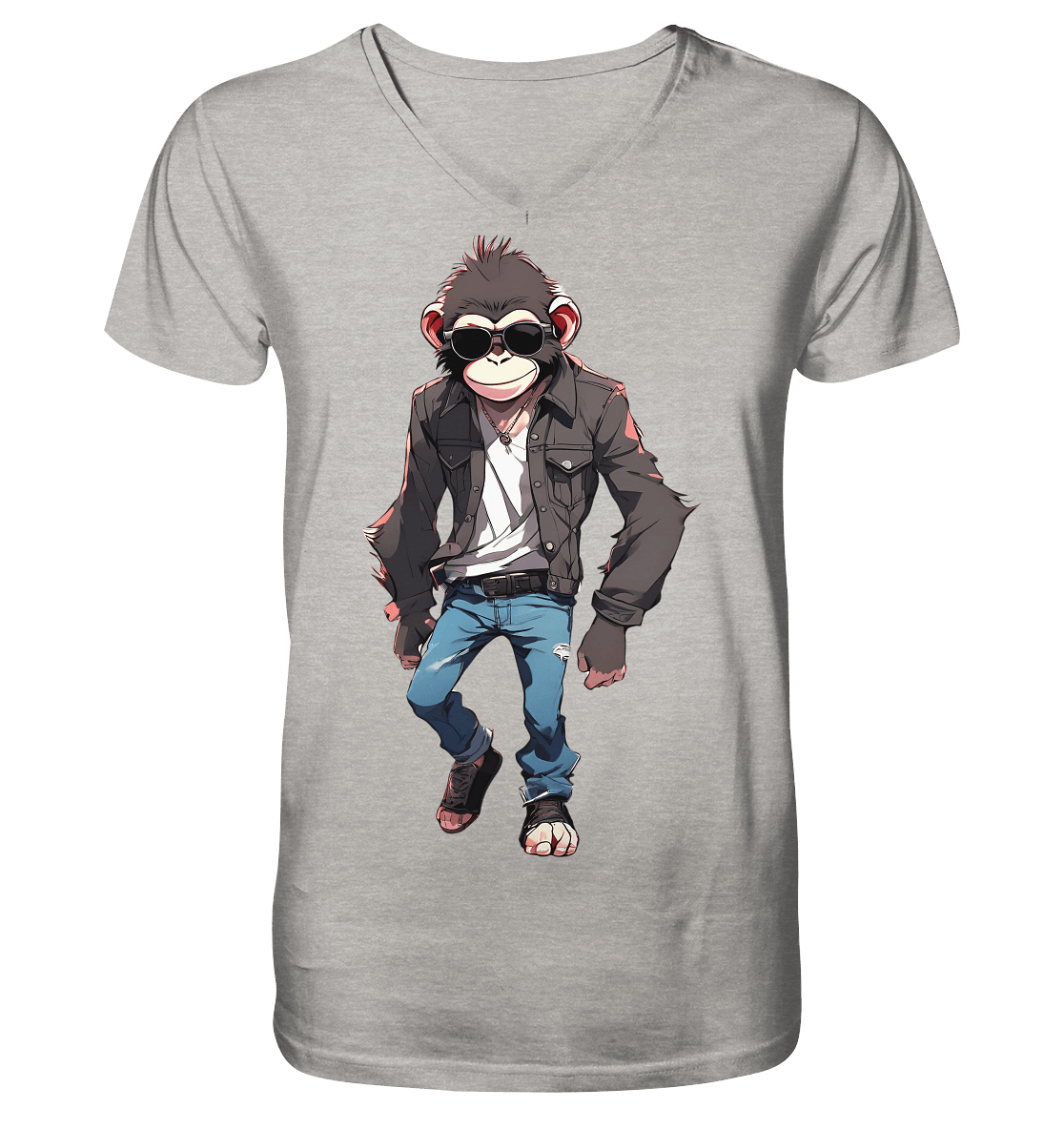 Jeans Monkey - Mens Organic V-Neck Shirt - ArtfulShenwyn