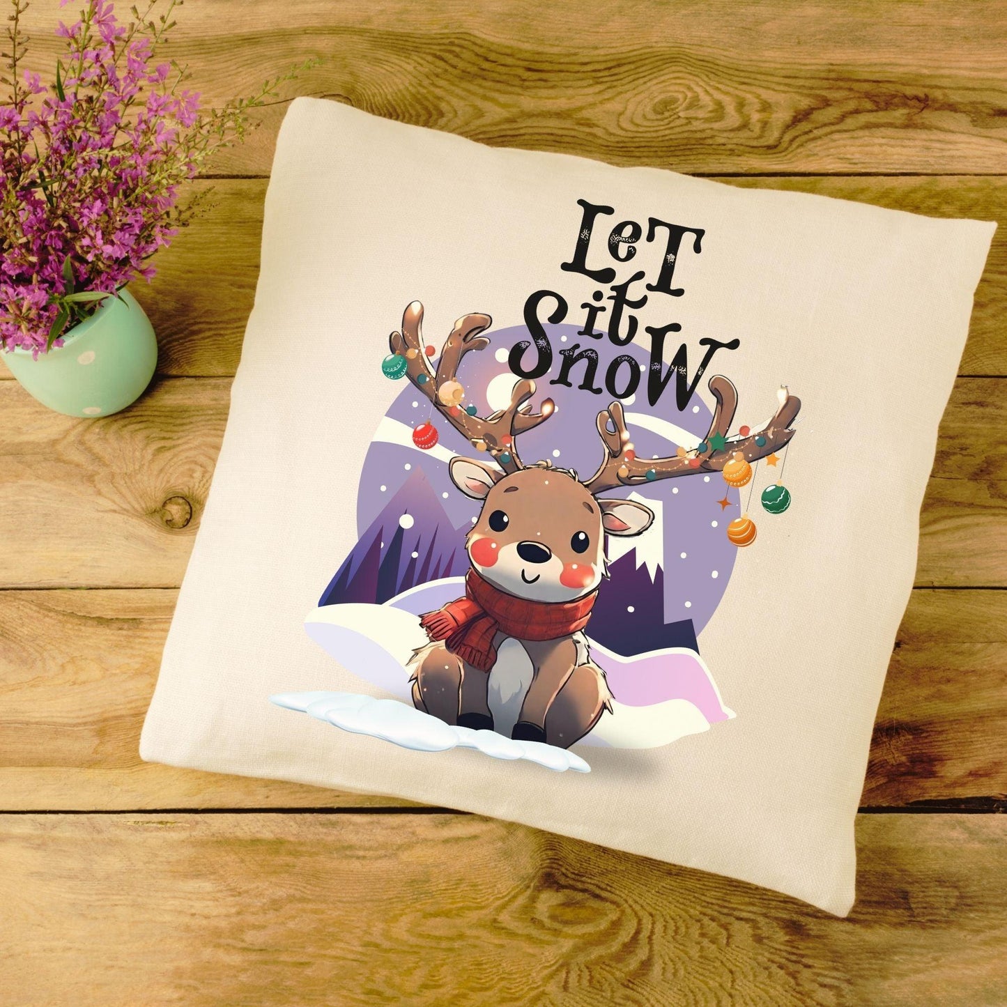 Kissen natur mit Rentier "Let it snow" - ArtfulShenwyn