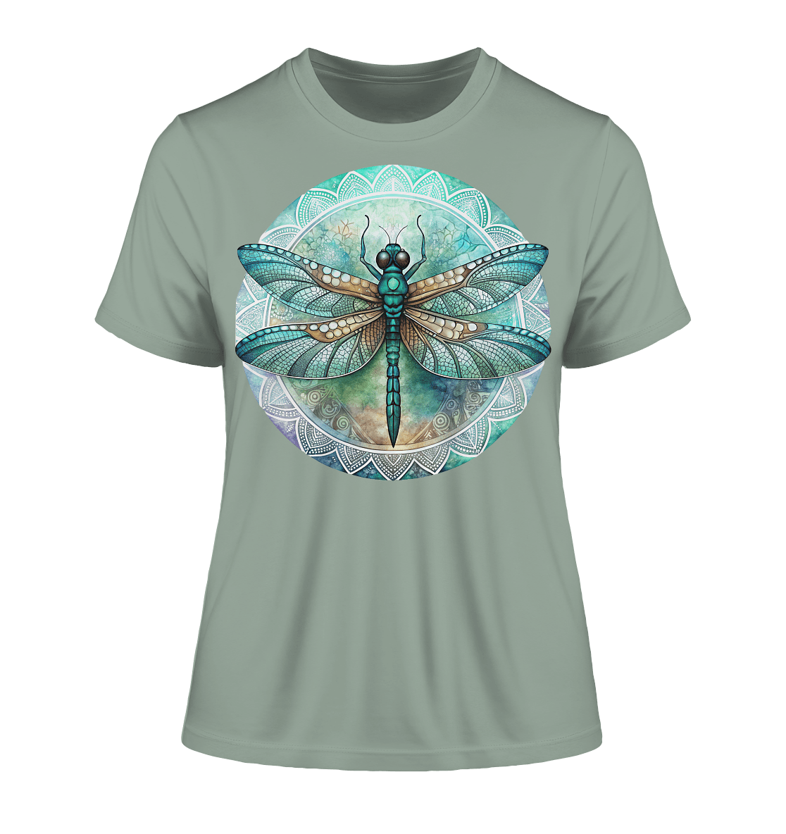 Libelle grün Mandala - Fitted Ladies Organic Shirt - ArtfulShenwyn