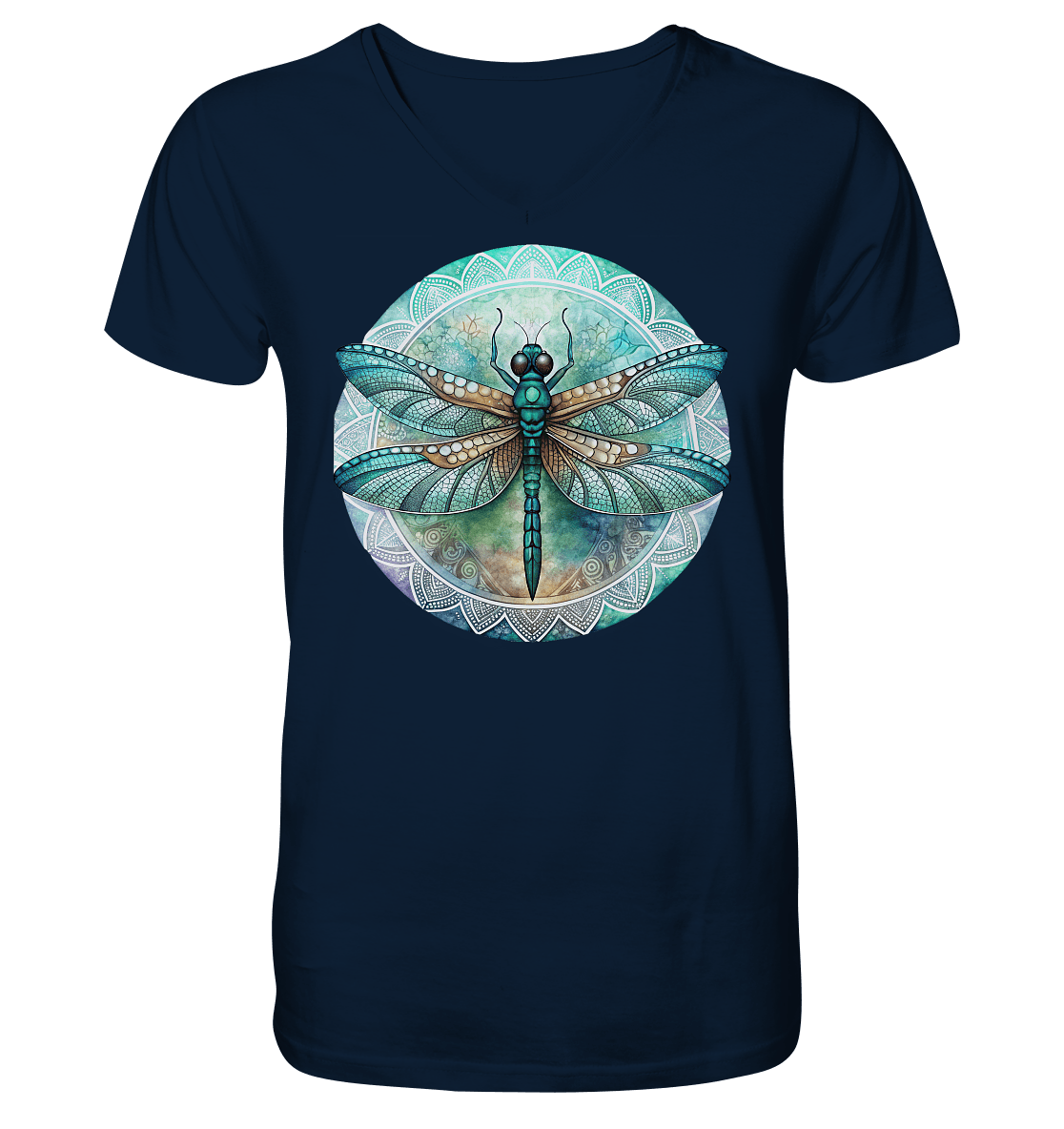 Libelle grün Mandala - Mens Organic V-Neck Shirt - ArtfulShenwyn