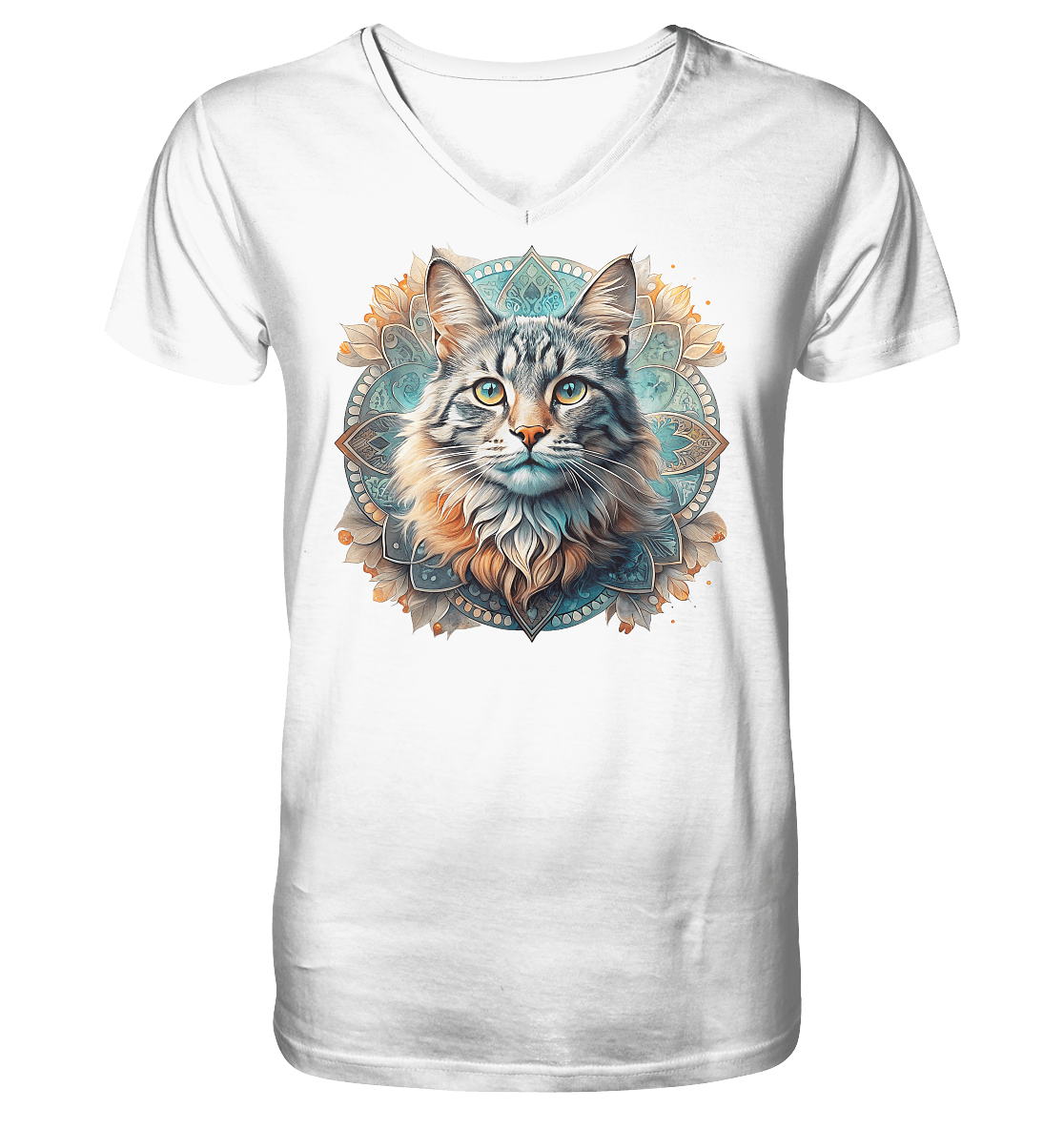 Mystic Cat - Mens Organic V-Neck Shirt - ArtfulShenwyn