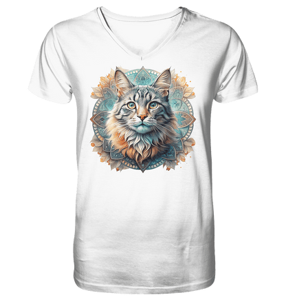 Mystic Cat - Mens Organic V-Neck Shirt - ArtfulShenwyn