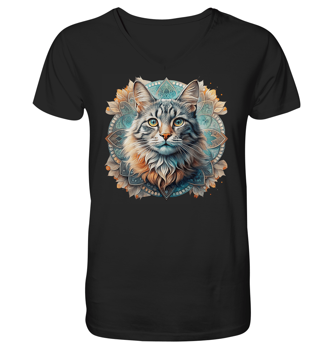 Mystic Cat - Mens Organic V-Neck Shirt - ArtfulShenwyn