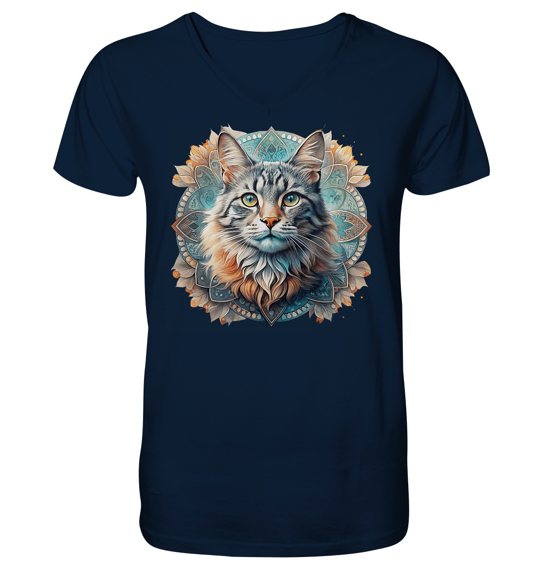 Mystic Cat - Mens Organic V-Neck Shirt - ArtfulShenwyn