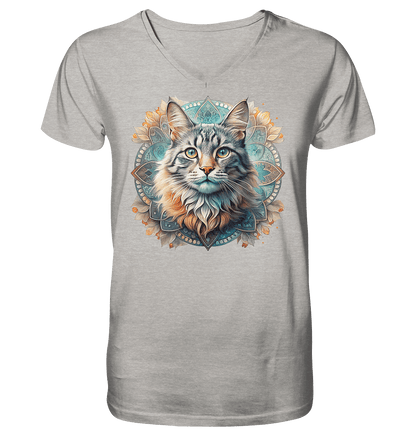 Mystic Cat - Mens Organic V-Neck Shirt - ArtfulShenwyn