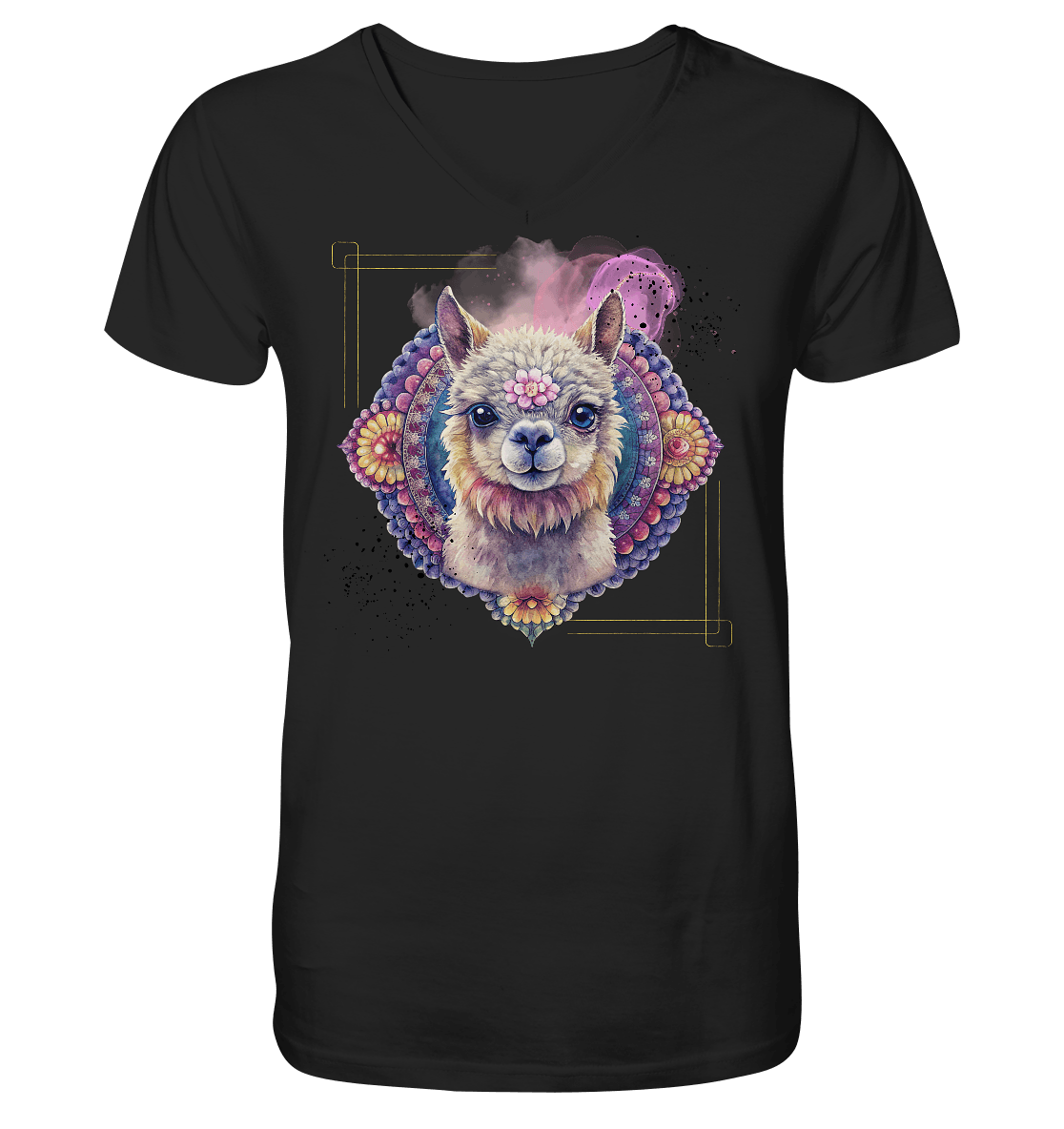 Pink Alpaka Mandala - Mens Organic V-Neck Shirt - ArtfulShenwyn