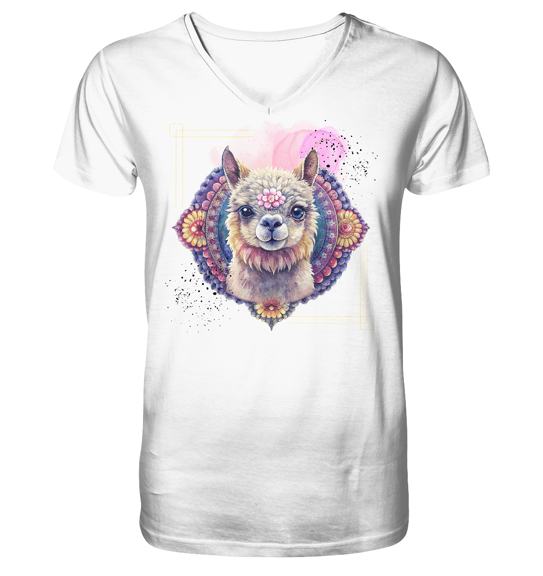 Pink Alpaka Mandala - Mens Organic V-Neck Shirt - ArtfulShenwyn