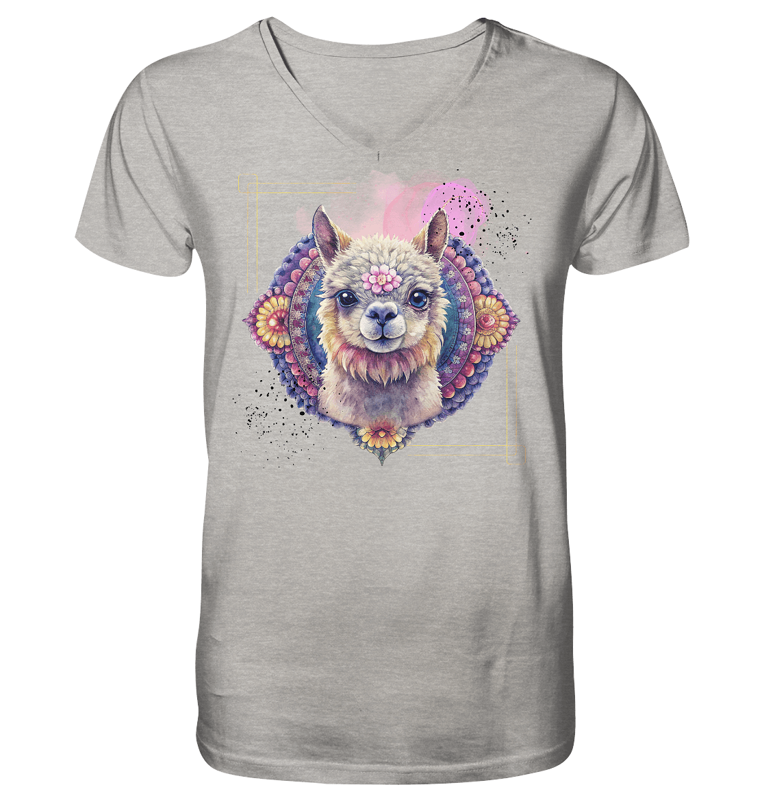 Pink Alpaka Mandala - Mens Organic V-Neck Shirt - ArtfulShenwyn